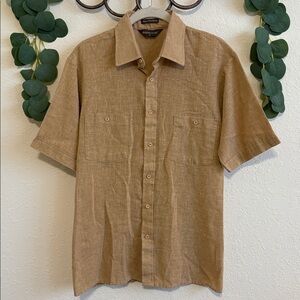Vintage Baracuta Men’s Tan Linen Gauze Button-Down Shirt